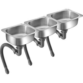 3 Sets Compartment Stainless Steel Sink for Washing 14.6 x 12.2 x 5.51 Inch Commercial Hand Sink Drop-in Sink for Kitchen Restaurant Home Indoor Outdoor (Without Faucet)