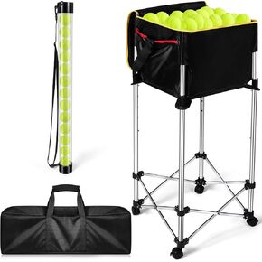 Deekin 2 Pcs Portable Ball Cart and Tennis Ball Pickup Collector Tennis Basket on Wheels with Storage Bag Tennis Ball Picker Upper Tennis Ball Tube Retriever for Baseball Storage (Medium Tube)
