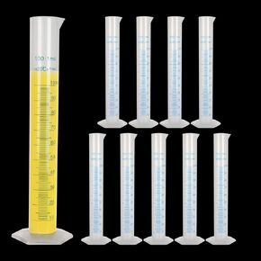 10Pack 100ml Plastic Graduated Cylinder, Transparent Measuring Cylinder Durable Lab Test Tube Flask, 2-Sided Measuring Lines Graduated Cylinder Beaker for Science Projects, Pour Spout