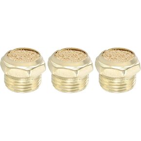 PATIKIL 3/8" PT Brass Pneumatic Muffler, 3 Pcs Flat Sintered Exhaust Air Compressor Muffler Filters Solenoid Valve Fitting for Valves Cylinders Oil Tanks Air Tools, Golden