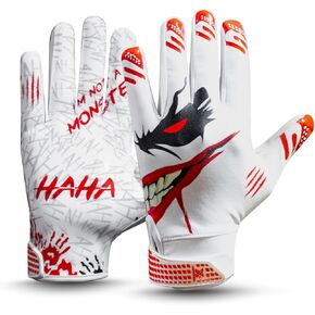 1.0 Football Gloves Supar Tacky Grip for Youth Football Gloves & Adult Sizes Football Gloves Youth Boys 8-12 Superior Football Gloves Youth for Peak Performance, White Black
