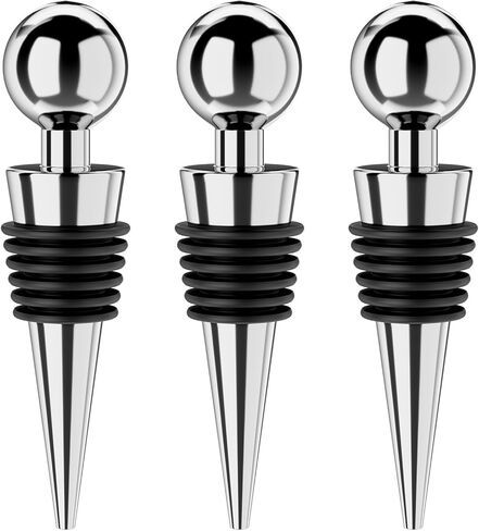 Wine Stoppers for Wine Bottles 3Pcs Vacuum Wine Bottle Stopper with Silicone Reusable Wine Corks, Leak proof Keep Fresh Suitable for Standard (Silver, 3 Pack) in Kuwait