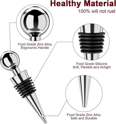 Wine Stoppers for Wine Bottles 3Pcs Vacuum Wine Bottle Stopper with Silicone Reusable Wine Corks, Leak proof Keep Fresh Suitable for Standard (Silver, 3 Pack) in Kuwait