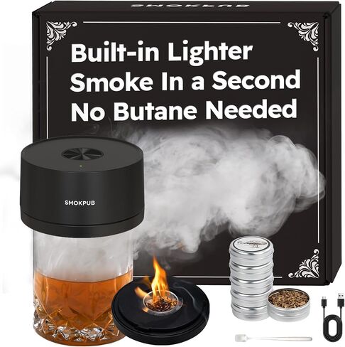 Electric Whiskey Smoker Kit with 6 Wood Chips, Rechargeable Cocktail Smoker Kit Built in Lighter, No Butane Needed, Birthday Christmas Anniversary Bourbon Whiskey Gifts for Men,Dad,Husband in Saudi Arabia