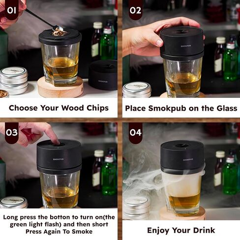 Electric Whiskey Smoker Kit with 6 Wood Chips, Rechargeable Cocktail Smoker Kit Built in Lighter, No Butane Needed, Birthday Christmas Anniversary Bourbon Whiskey Gifts for Men,Dad,Husband in Saudi Arabia