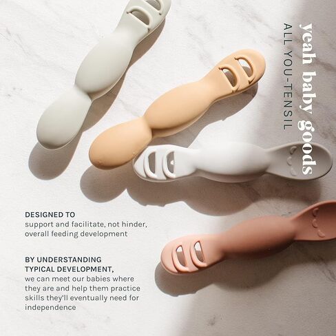 Yes Baby Goods All You-Tensil (عبوتان) | ملعقة وغطاس سيليكون لفطام الطفل وبوريه | صممه متخصص في التغذية لدعم نمو الطفل | 4+ أشهر (اليشم الباهت) in Kuwait