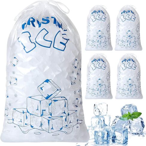 Ice Bags 8 lb with Drawstring, 50 Count Ice Bags for Ice Machine, Heavy-Duty Reusable Ice Cube Bags, Portable Storage and Freezer Keeper in Kuwait