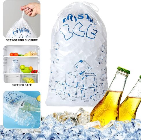 Ice Bags 8 lb with Drawstring, 50 Count Ice Bags for Ice Machine, Heavy-Duty Reusable Ice Cube Bags, Portable Storage and Freezer Keeper in Kuwait