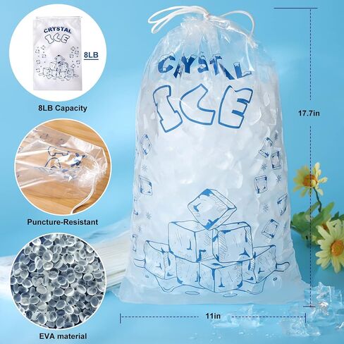 Ice Bags 8 lb with Drawstring, 50 Count Ice Bags for Ice Machine, Heavy-Duty Reusable Ice Cube Bags, Portable Storage and Freezer Keeper in Kuwait
