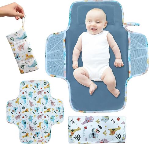 Baby Portable Diaper Changing Pad, Cotton Waterproof Foldable Infant Changing Mat with Storage Pocket for Home Travel Outside Newborn Essentials Must Have in Saudi Arabia