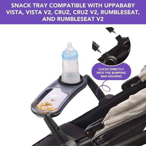 صينية الوجبات الخفيفة متوافقة مع Uppababy Vista V2، Vista، Cruz، Cruz V2، RumbleSeat، RumbleSeat V2، صينية الوجبات الخفيفة المحدثة مع مقصورتين كبيرتين للوجبات الخفيفة وحامل أكواب دائري، قابلة للطي مع عربة الأطفال in Saudi Arabia