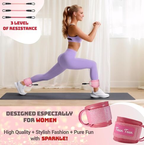 Glitter Ankle Straps for Cable Machine, Glute Kickback Ankle Straps for Women, Cable Attachments for Gym, Ankle Cable Straps for Booty Workout, Leg Extension and Hip Abductors in Saudi Arabia