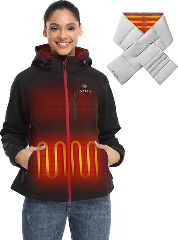 سترة ORORO النسائية ذات 4 مناطق دافئة (أسود، صغير) ووشاح ساخن (43 بوصة) in Kuwait