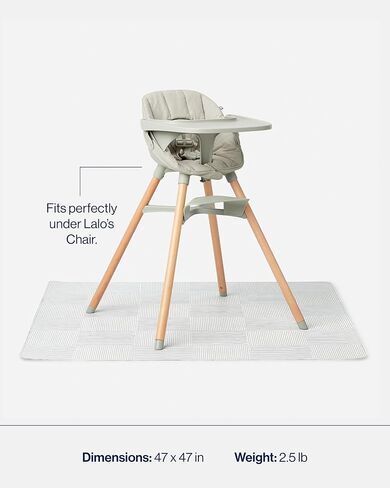 Lalo Splat Mat - Double-Sided Vegan Leather Wipeable Baby Splat Mat - Modern Design, Perfect for Mealtime & Playtime, Easy to Clean High Chair Mat for Floor, 47 x 47 Inches - Wickerwork Grey in Saudi Arabia