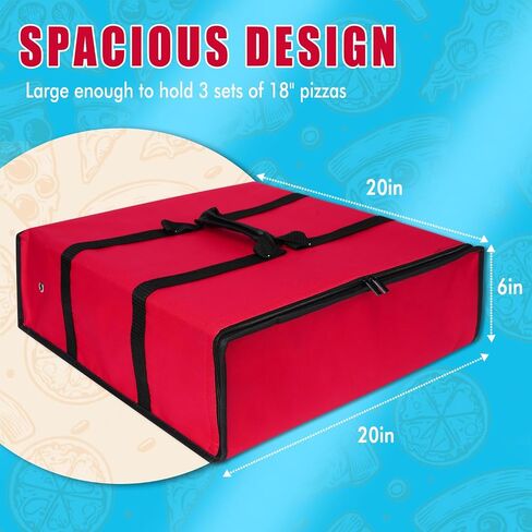 Pizza Bag, Insulated Pizza Bags for Delivery Doordash, Large Pizza Warmer Grocery Bags for Personal Use, Uber Eats, Food Carrier Delivery, Collapsible Cooler Hot Pockets Pack, 20x20in (Red) in Saudi Arabia
