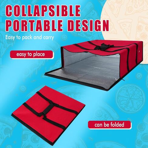 Pizza Bag, Insulated Pizza Bags for Delivery Doordash, Large Pizza Warmer Grocery Bags for Personal Use, Uber Eats, Food Carrier Delivery, Collapsible Cooler Hot Pockets Pack, 20x20in (Red) in Saudi Arabia