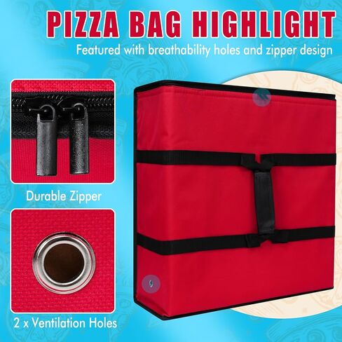 Pizza Bag, Insulated Pizza Bags for Delivery Doordash, Large Pizza Warmer Grocery Bags for Personal Use, Uber Eats, Food Carrier Delivery, Collapsible Cooler Hot Pockets Pack, 20x20in (Red) in Saudi Arabia