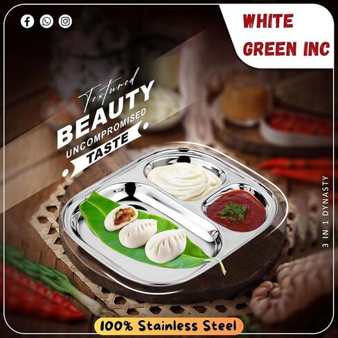 4 Pack Stainless steel Plates 3 section divided Dinner Plates - Portion Control Plates - Baby Feeding Compact Oval Trays for Kids Toddlers - Camping Dishes in Saudi Arabia