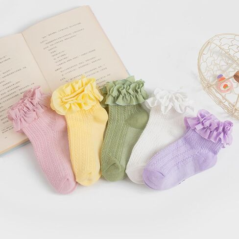 Toddler Girls Ruffle Socks, Newborn Girl Cotton Lace Frilly Socks, Cute Princess Style Dress Socks 1 Pack in Saudi Arabia