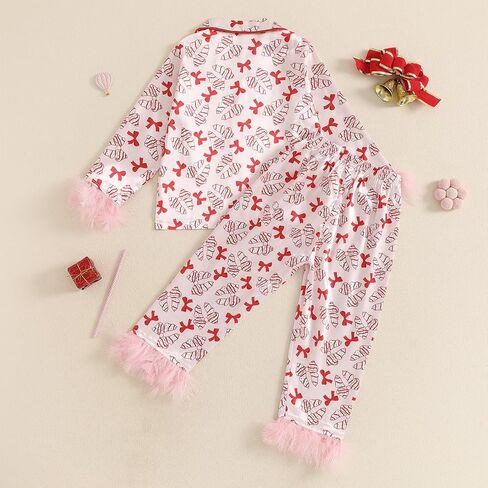 Toddler Baby Girl Satin Pajamas Set Fuzzy Trim Button Down Sleep Shirt Top Pants Bottoms Sleepwear Loungewear Set (Black, 18-24 Months) in Saudi Arabia