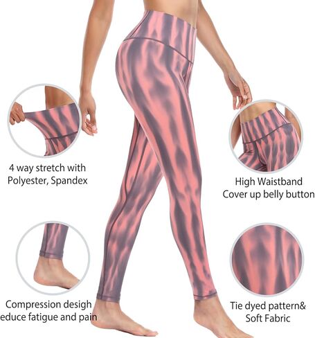 سراويل ضيقة ناعمة للنساء - سراويل يوجا عالية الخصر للتحكم في البطن بدون رؤية من خلال التمرين (وردي مصبوغ، مقاس كبير جدًا) in Kuwait