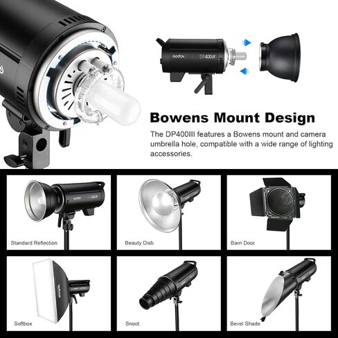 Godox DP400III Studio Flash 400W 5600K Bowens Mount Strobe Light with Standard Reflector 6 Colors Soft Cloth for Wedding Portrait Advertising Photography Studio Shooting (1pack DP400) in Saudi Arabia