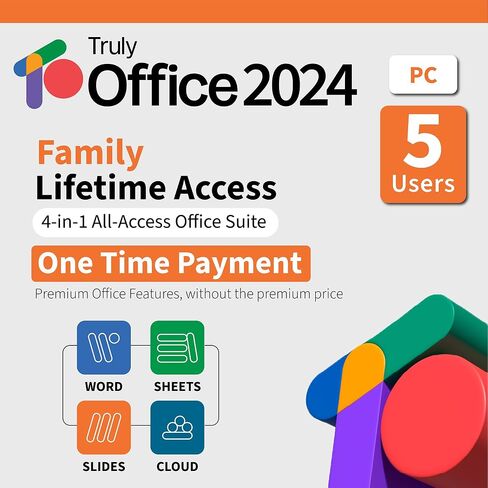 ترخيص TrulyOffice 2024 العائلي مدى الحياة لنظام التشغيل Windows | 4 في 1 All Access TrulyOffice Suite | الكلمات والأوراق والشرائح والسحابة | 5 مستخدمين | بطاقة التنشيط البدني in Saudi Arabia