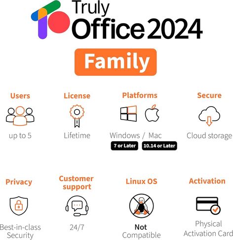 ترخيص TrulyOffice 2024 العائلي مدى الحياة لنظام التشغيل Windows | 4 في 1 All Access TrulyOffice Suite | الكلمات والأوراق والشرائح والسحابة | 5 مستخدمين | بطاقة التنشيط البدني in Saudi Arabia