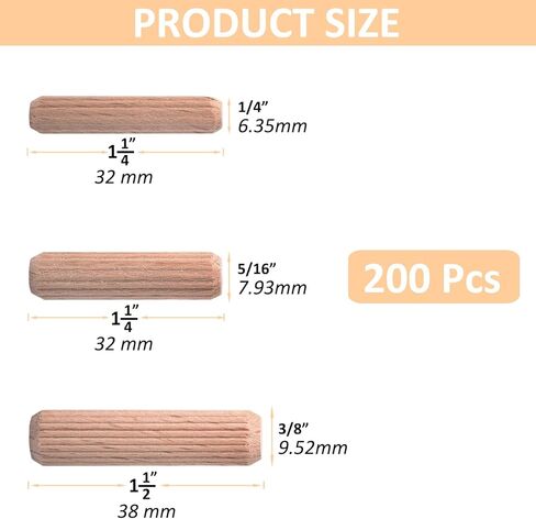 دبابيس وتد خشبية مقاس 3/8 بوصة - 150 قطعة 3/8 × 1-1/2 بوصة قضبان أوتاد خشبية مخددة، أوتاد وتد مصنوعة من الخشب الصلب، وخشب الزان in Kuwait