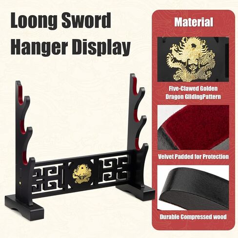 Loong Sword Stand 1-Tier Padded Hook Katana Stand Holder Display Hanger for Tanto Rapier Light Saber Samurai Cosplay Blade Tanjirou Demon Slayer Weapon Display Stand (1-Tier) in Kuwait