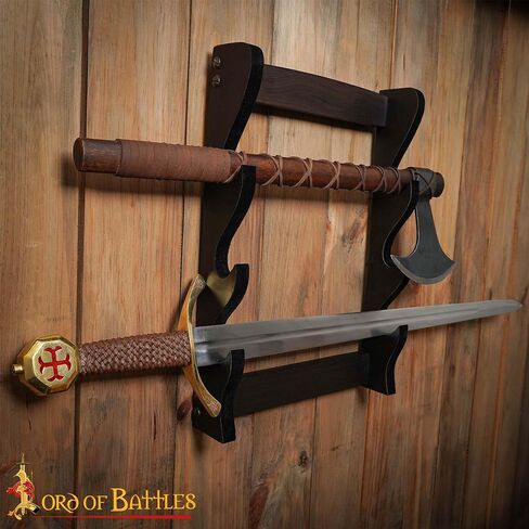 Lord of Battles Medieval Solid Wood Single Tier Sword Display Stand / Sword Holder / Gladiator Sword Display / Katana Sword Holder | Handcrafted from Genuine Teak Wood (Single Tier) in Kuwait