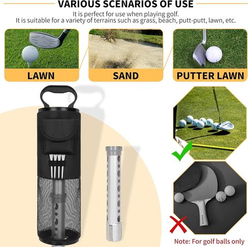 AKOZLIN Golf Ball Retriever Portable Shag Bag Golf Ball Pick Up Collector with Detachable Aluminum Tube Tee Holder, Pocket Shagger Storage in Saudi Arabia