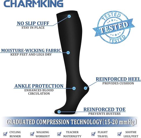CHARMKING 6 Pairs-Compression Socks for Women & Men Circulation Best Support for Nurses, Running, Athletic,Flight Travel in Saudi Arabia