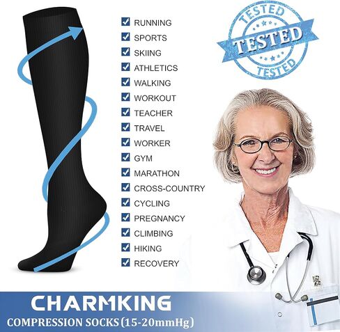 CHARMKING 6 Pairs-Compression Socks for Women & Men Circulation Best Support for Nurses, Running, Athletic,Flight Travel in Saudi Arabia