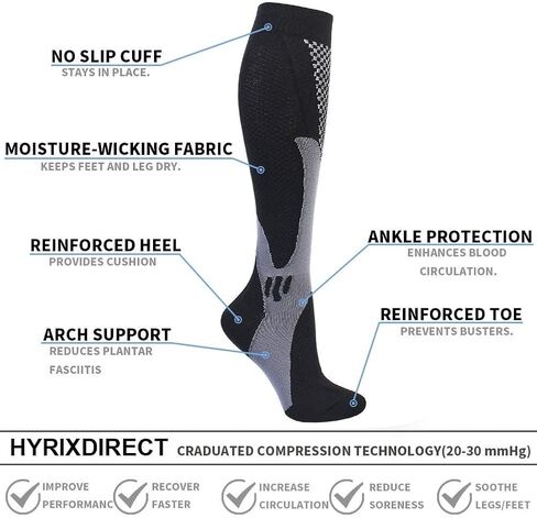 HYRIXDIRECT Compression Socks for Men Women 20-30 mmHg Compression Socks for Sports Support Socks in Kuwait