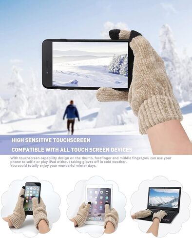Womens Winter Knit Warm Hat Beanie Long Scarf Touch Screen Gloves Set Skull Caps Neck Scarves for Women in Kuwait