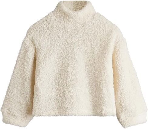 Girl's Mock Neck Long Sleeve Teddy Sweatshirt Drop Shoulder Fuzzy Fleece Pullover Top in Saudi Arabia