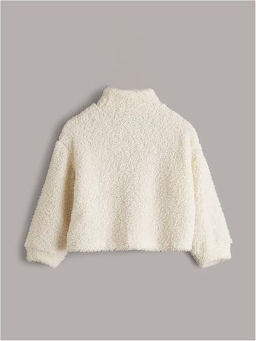 Girl's Mock Neck Long Sleeve Teddy Sweatshirt Drop Shoulder Fuzzy Fleece Pullover Top in Saudi Arabia