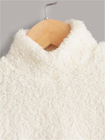 Girl's Mock Neck Long Sleeve Teddy Sweatshirt Drop Shoulder Fuzzy Fleece Pullover Top in Saudi Arabia