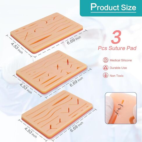3-Piece Suture Pad, Suture Practice Pad with Various Wound Shapes, Suture Practice Kit, Suitable for Medical, Veterinary Medical Staff Training and Practice (Combination Three) in Kuwait