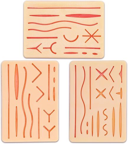 3-Piece Suture Pad, Suture Practice Pad with Various Wound Shapes, Suture Practice Kit, Suitable for Medical, Veterinary Medical Staff Training and Practice (Combination Three) in Kuwait