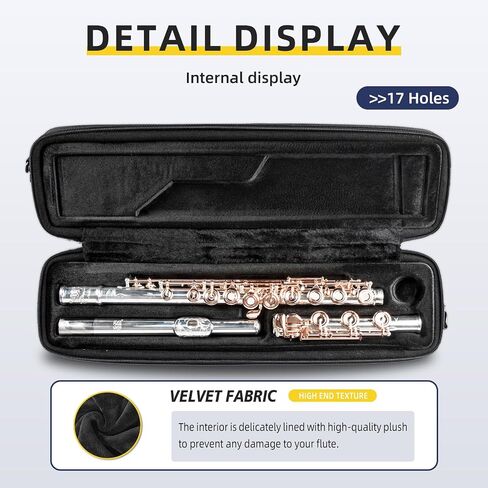 Professional Flute Bag With Flute Case Cover - Hard Shell Flute Case Hard Shell, Wear-resistant 1200d Oxford Cloth, Exterior Pocket - Ideal For B/C-Foot Flute in Saudi Arabia