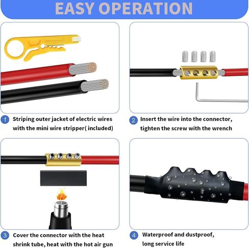 10Pcs 6 Gauge Wire Connectors, 80A Wire Splice Connectors 6AWG Quick Connect Wire Nuts Connectors with 10Pcs Heat Shrink Tubes, Mini Wire Stripper, Screws, Wrench Battery Cable Terminal Connectors in Saudi Arabia