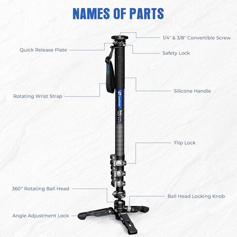 Carbon Fiber Camera Monopod Lightweight Travel Quick Lock System, Maximum Load 40kg, 360° Panoramic Camera Stand, Waterproof System (MPC-366C) in Saudi Arabia