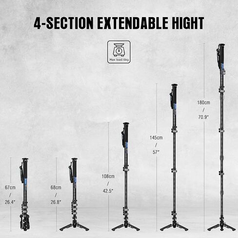 Carbon Fiber Camera Monopod Lightweight Travel Quick Lock System, Maximum Load 40kg, 360° Panoramic Camera Stand, Waterproof System (MPC-366C) in Saudi Arabia
