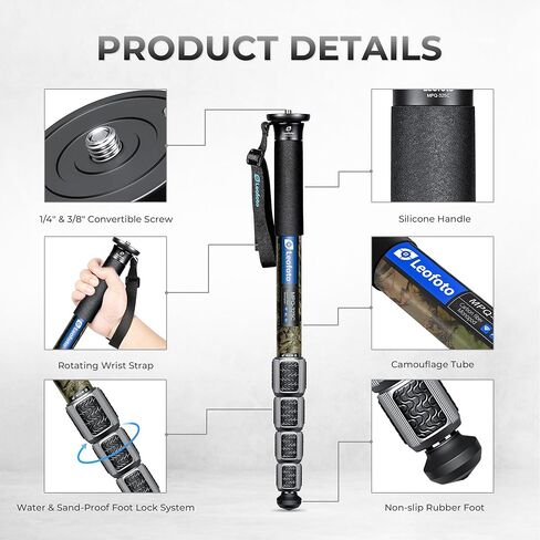 Carbon Fiber Camera Monopod Lightweight Travel Quick Lock System, Maximum Load 40kg, 360° Panoramic Camera Stand, Waterproof System (MPC-366C) in Saudi Arabia