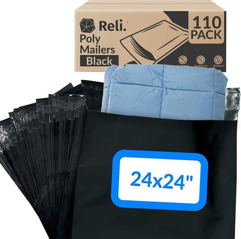 ريلي. (110 قطعة) بريد بولي 24 × 24 بوصة، أسود | أكياس شحن كبيرة جدًا للشركات الصغيرة | أكياس بولي للشحن/حقيبة تغليف للملابس | مظاريف بريدية بلاستيكية غير مبطنة، ختم ذاتي in Kuwait