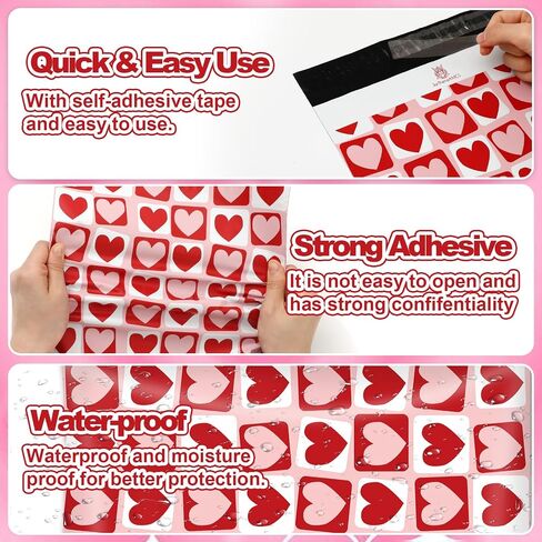 100Pcs Valentine's Day Poly Mailer 10 x 13 Inch Love Heart Packaging Bags Self Seal Mailing Envelopes Bags for Small Business Clothing in Saudi Arabia