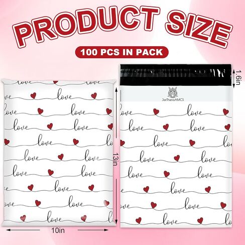 100Pcs Valentine's Day Poly Mailer 10 x 13 Inch Love Heart Packaging Bags Self Seal Mailing Envelopes Bags for Small Business Clothing in Saudi Arabia