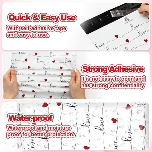 100Pcs Valentine's Day Poly Mailer 10 x 13 Inch Love Heart Packaging Bags Self Seal Mailing Envelopes Bags for Small Business Clothing in Saudi Arabia